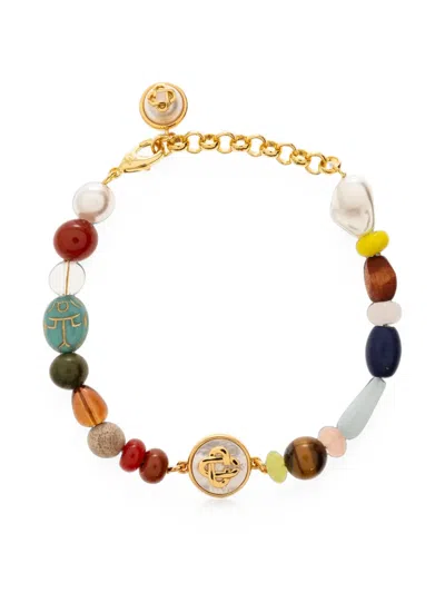 Casablanca Beaded Logo-plaque Bracelet In Gray