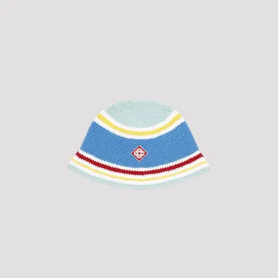 Casablanca Logo Patch Cotton Crochet Hat In Blue Multi