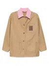 Casablanca Beige Cotton Jacket With Pink Collar