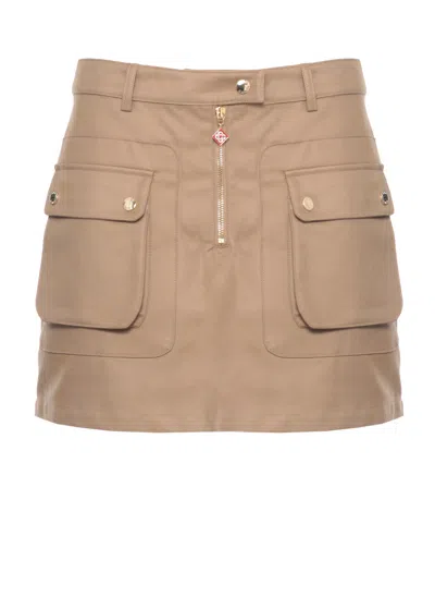 Casablanca Beige Cotton Mini Skirt With Utilitarian Design Elements In Brown