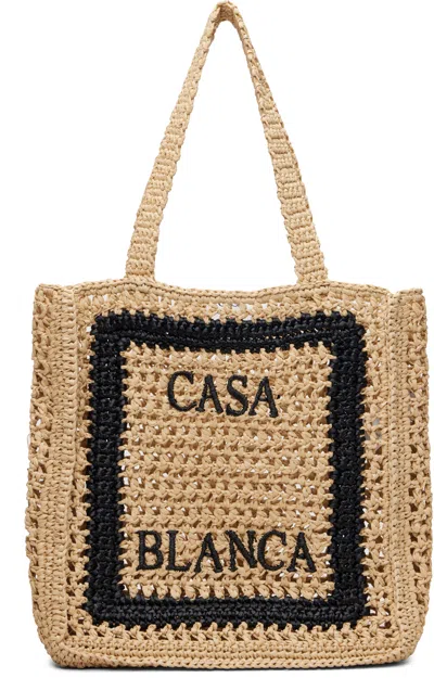 Casablanca Beige Raffia Tote In Brown