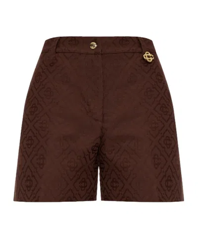 Casablanca Monogram-jacquard Cotton Shorts In Brown