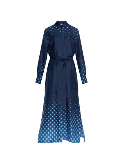 Casablanca Belted Patterned Shirt Dress In Blue