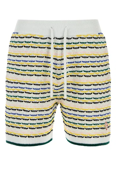 Casablanca Men White Crochet Cotton Tuck Stitch Shorts In Multi