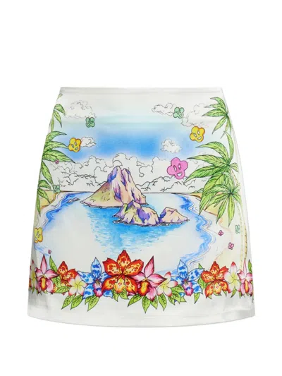 Casablanca Better Days Graphic-print Silk Mini Skirt In Blue