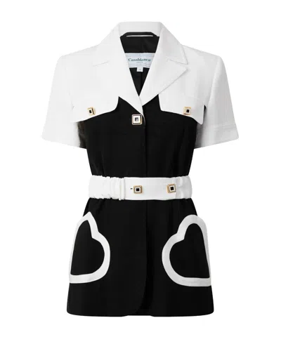 Casablanca Black And White Color-block Heart Pocket Blazer Dress