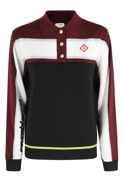 Casablanca Black Burgundy White Striped Oversized Merino-blend Polo Shirt In Multi
