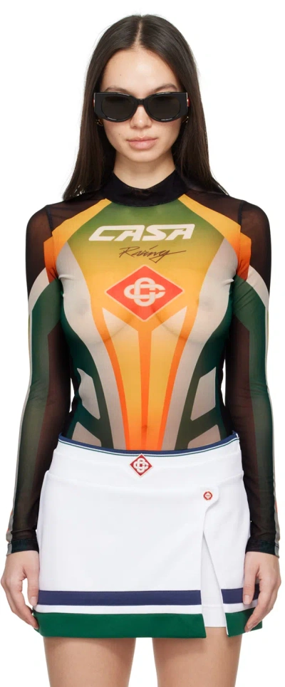 Casablanca Black 'casa Racing' Bodysuit In Green