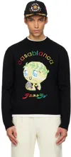 Casablanca Character Intarsia Wool Crewneck Sweater In Black