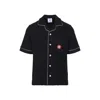 Casablanca Black Shirt With Classic Lapels And All-over Embossed Monogram In Blue