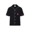 Casablanca Black Shirt With Classic Lapels And All-over Embossed Monogram In Blue