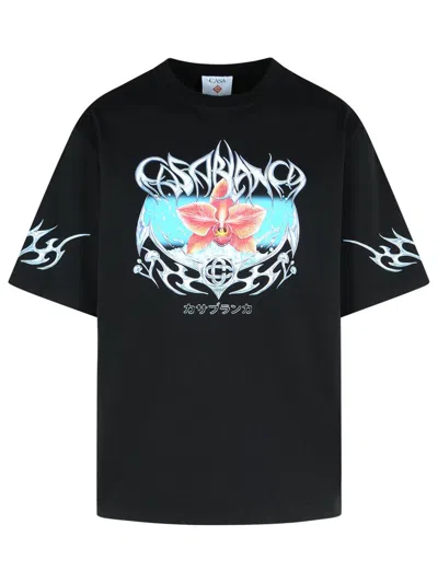 Casablanca Crew Neck Graphic Print Short Sleeves In Black