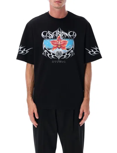 CASABLANCA BLACK CREWNECK GRAPHIC T-SHIRT