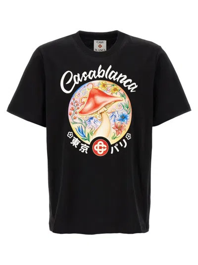 CASABLANCA BLACK CREWNECK PRINTED T-SHIRT