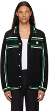 CASABLANCA BLACK CROCHET TENNIS SHIRT