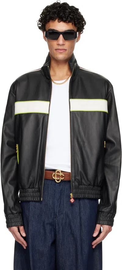 Casablanca Embroidered Logo Leather Jacket In Black
