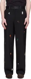 Casablanca Black Embroidered Motif Tailored Trousers In Black Motif Icons