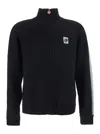 Casablanca Men Black High Neck Sweatshirt With Logo Patch On The Front In Wool Man In Black