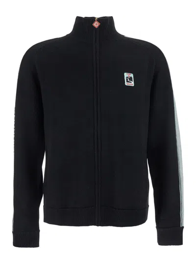 CASABLANCA BLACK HIGH NECK SWEATSHIRT WITH LOGO PATCH ON THE FRONT IN WOOL MAN