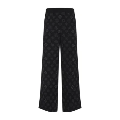 CASABLANCA BLACK JACQUARD TROUSERS WITH GREY LOGO PATTERN