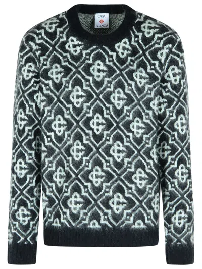 CASABLANCA CASABLANCA BLACK MOHAIR BLEND MONOGRAMMED SWEATER MEN