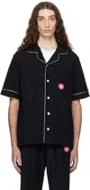 Casablanca Black Shirt With Classic Lapels And All-over Embossed Monogram In Black