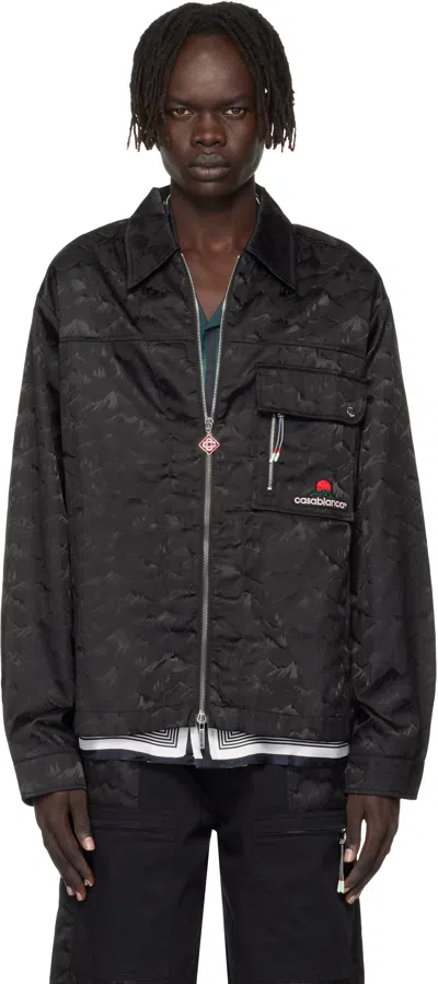 Casablanca Black Nylon Mountain Short Sleeve Camo Zip Shirt