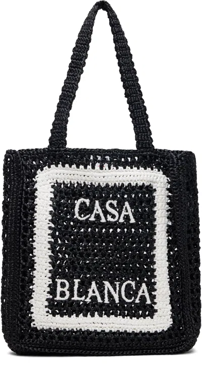 Casablanca Black Raffia Tote In Brown