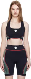 Casablanca Block Detail Racer Back Textured Sports Bra In Black