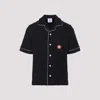 Casablanca Black Shirt With Classic Lapels And All-over Embossed Monogram In Blue