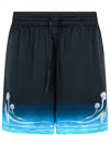 Casablanca Graphic Print Satin Bermuda Shorts With Pockets In Blue