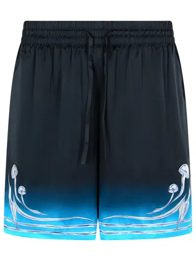 Casablanca Black Silk Bermuda Shorts In Blue