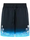 Casablanca Graphic Print Satin Bermuda Shorts With Pockets In Blue