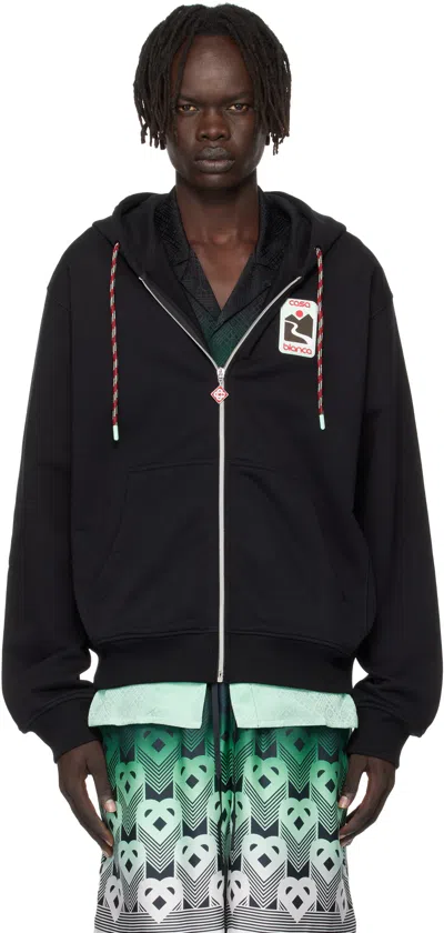 Casablanca Sunset Valley Rubber Patch Zip Through Hoodie In Black