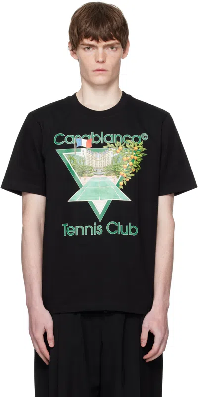 CASABLANCA BLACK 'TENNIS CLUB' ICON SHORT-SLEEVE T-SHIRT