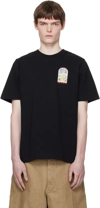 CASABLANCA BLACK TENNIS LANDSCAPE SHORT SLEEVE T‑SHIRT