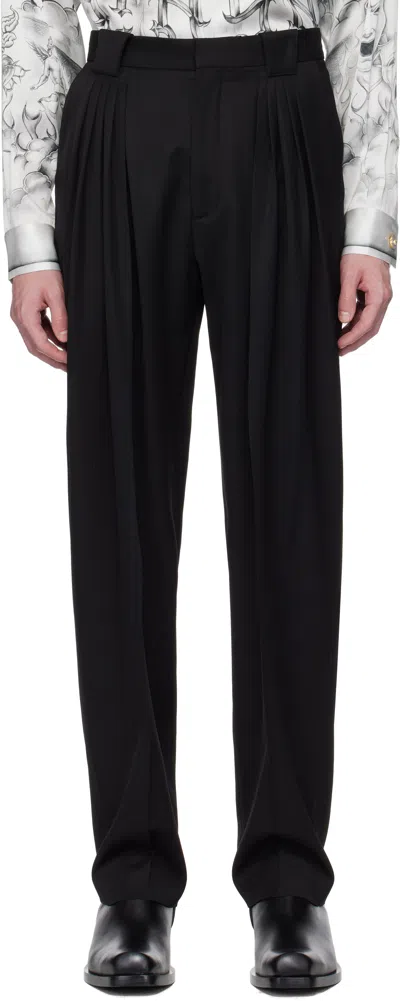 Casablanca Black Wool Pleated Tailored Trousers
