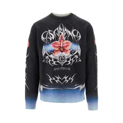 Casablanca Patterned Knitted Sweater In Black