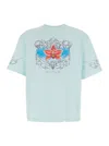 Casablanca Blades Light Blue Crewneck T-shirt With Maxi Print On The Front In Cotton Jersey Man In Blue