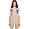 Casablanca Blue  Green Gradient String Beaded Bikini Top In Blue