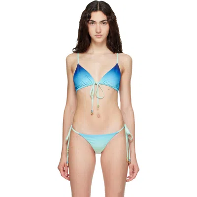 CASABLANCA BLUE & GREEN GRADIENT STRING BEADED BIKINI TOP