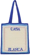 Casablanca Rectangular Crochet Tote Bag With Dual Handles In Blue Gradient