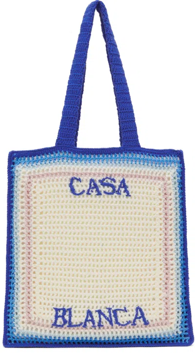 Casablanca Rectangular Crochet Tote Bag With Dual Handles In Multicolour