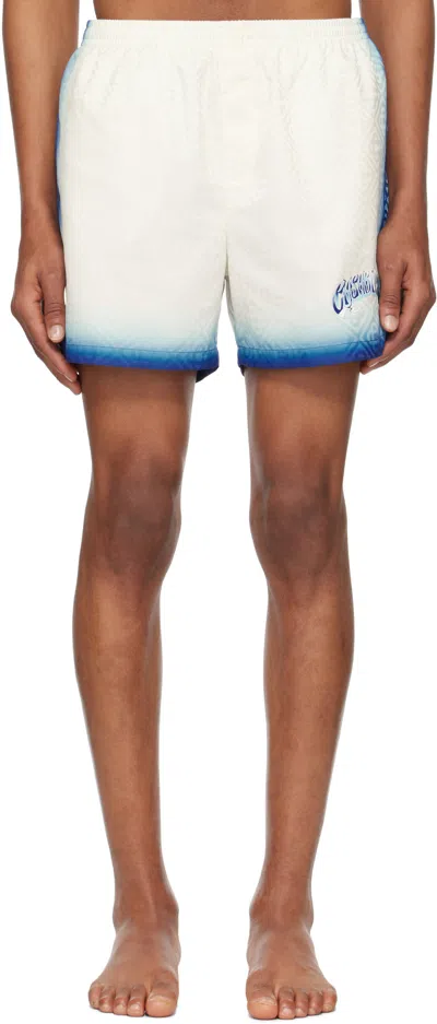 CASABLANCA BLUE & WHITE PRINTED JACQUARD MONOGRAM SWIM SHORTS
