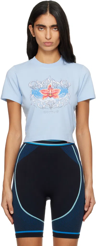 Casablanca Blue Blades Cropped Short Sleeve T‑shirt