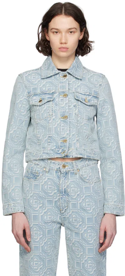 Casablanca Blue Button Denim Jacket In Bleached Monogram
