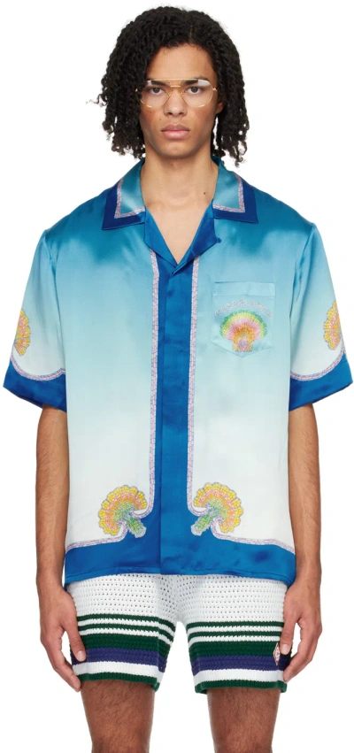 Casablanca Men's Coquillage Colore Silk Camp Shirt In Blue