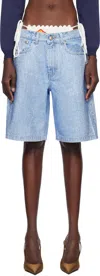 Casablanca Blue Crystal Embellished Denim Shorts In Blue