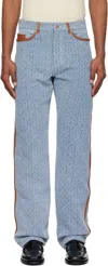 Casablanca Monogram Pattern Denim Trousers With Front And Back Pockets In Ltwashdenimmono
