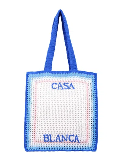 Casablanca Blue Gradient Crochet Tote Bag In White